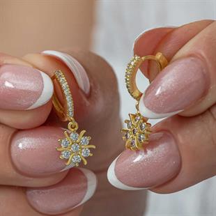 Hk Gümüş Kadın Küpe Gold Sallantılı Güneş |Gümüş Takı Hediyelik Ürünler
