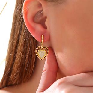 Hk ​Gümüş Kadın Küpe Gold Sallantılı Kalp |Gümüş Takı Hediyelik Ürünler