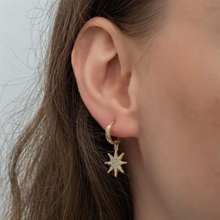 Hk Gümüş Kadın Küpe Gold Sallantılı Kutup Yıldızı |Gümüş Takı Hediyelik Ürünler