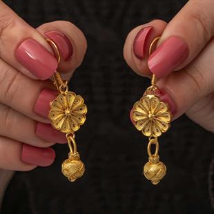Hk ​Gümüş Kadın Küpe Gold Sallantılı Trabzon Kazaz |Gümüş Takı Hediyelik Ürünler