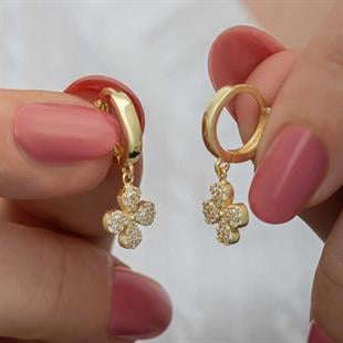 Hk ​Gümüş Kadın Küpe Gold Sallantılı Yonca |Gümüş Takı Hediyelik Ürünler