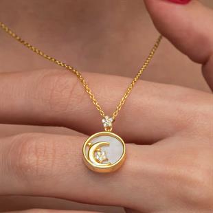 Hk Gümüş Kadın Kolye Gold Sedef Taşlı Ay Yıldız Hilal |Gümüş Takı Hediyelik Ürünler