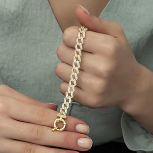 Hk Gümüş Kadın Bileklik Gold Taşlı Gurmet |Gümüş Takı Hediyelik Ürünler
