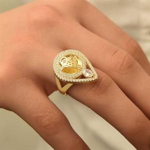 Gümüş Gold Tuğralı Bayan Yüzük
