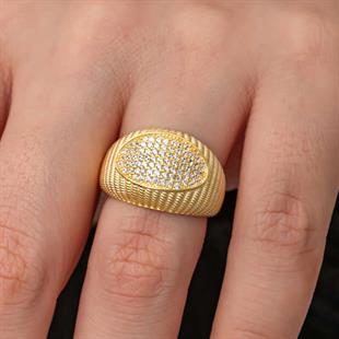 Gümüş Gold Zirkon Taşlı Kadın Yüzük