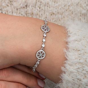 Hk Gümüş Kadın Bileklik Halka İçinde Kar Tanesi |Gümüş Takı Hediyelik Ürünler