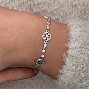 Hk Gümüş Kadın Bileklik Halka İçinde Kar Tanesi |Gümüş Takı Hediyelik Ürünler