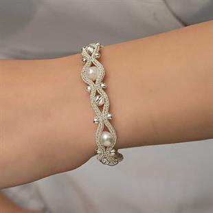 Hk Gümüş Kadın Bileklik İnci Kazaziye Örgü|Gümüş Takı Hediyelik Ürünler