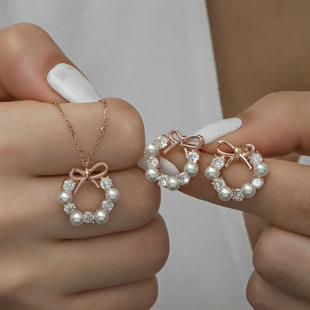 Hk Gümüş Kadın Set İnci Kurdele |Gümüş Takı Hediyelik Ürünler