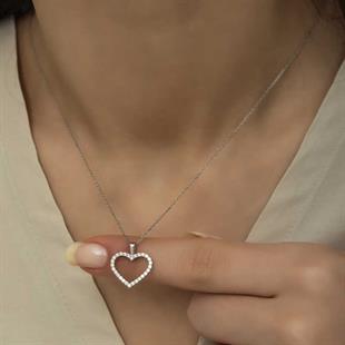 Hk Gümüş Kadın Kolye Kalp |Gümüş Takı Hediyelik Ürünler