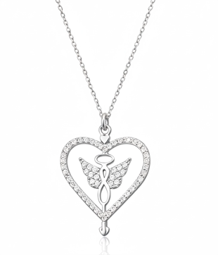 Hk Gümüş Kadın Kolye Kalp İçinde Kanatlı Sonsuzluk |Gümüş Takı Hediyelik Ürünler