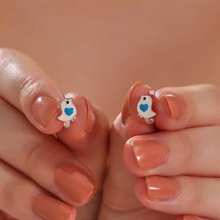 Hk Gümüş Çocuk Küpe Kalpli Kuş |Gümüş Takı Hediyelik Ürünler