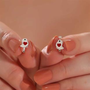 Hk Gümüş Çocuk Küpe Kalpli Kuş |Gümüş Takı Hediyelik Ürünler