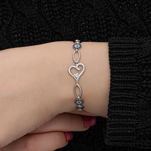 Hk Gümüş Kadın Bileklik Kalpli Nazar |Gümüş Takı Hediyelik Ürünler