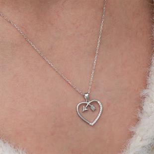Hk Gümüş Kadın Kolye Kalpli Ok |Gümüş Takı Hediyelik Ürünler