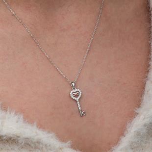 Hk Gümüş Kadın Kolye Kalpli Sonsuzluk Anahtar |Gümüş Takı Hediyelik Ürünler