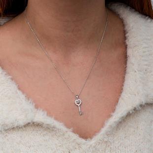 Hk Gümüş Kadın Kolye Kalpli Sonsuzluk Anahtar |Gümüş Takı Hediyelik Ürünler