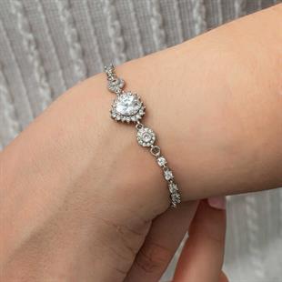 Hk Gümüş Kadın Bileklik Kalpli Su Yolu |Gümüş Takı Hediyelik Ürünler