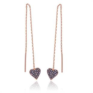 Hk Gümüş Kadın Küpe Kalpli Zincir |Gümüş Takı Hediyelik Ürünler