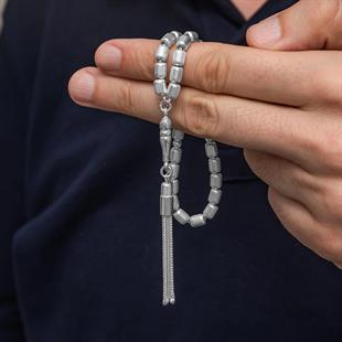 Hk Gümüş Erkek Tesbih Kapsül Kesim Çizgili|Gümüş Takı Hediyelik Ürünler