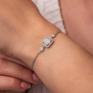 Hk Gümüş Kadın Bileklik Kare Baget Taşlı |Gümüş Takı Hediyelik Ürünler