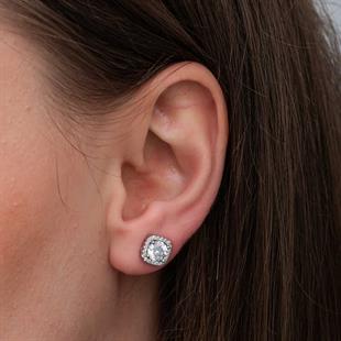 Hk Gümüş Kadın Küpe Kare Montür Pırlanta Çivilii Modeli |Gümüş Takı Hediyelik Ürünler