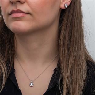 Hk Gümüş Kadın Set Kare Montür Tek Taş |Gümüş Takı Hediyelik Ürünler