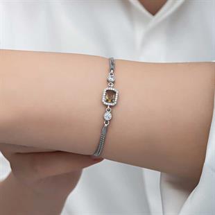 Hk ​Gümüş Kadın Bileklik Kare Zultanit Taşlı |Gümüş Takı Hediyelik Ürünler