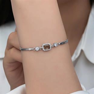 Hk ​Gümüş Kadın Bileklik Kare Zultanit Taşlı |Gümüş Takı Hediyelik Ürünler