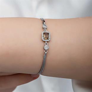 Hk ​Gümüş Kadın Bileklik Kare Zultanit Taşlı |Gümüş Takı Hediyelik Ürünler