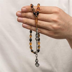 Hk Sıkma Kehribar Tesbih Gümüş Kazaz Püsküllü |Gümüş Takı Hediyelik Ürünler