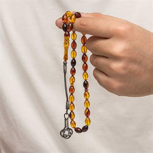 Hk Sıkma Kehribar Tesbih Gümüş Kazaz Püsküllü |Gümüş Takı Hediyelik Ürünler