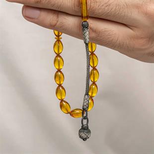 Hk Sıkma Kehribar Tesbih Gümüş Kazaz Püsküllü |Gümüş Takı Hediyelik Ürünler