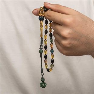 Hk Sıkma Kehribar Tesbih Gümüş Kazaz Püsküllü |Gümüş Takı Hediyelik Ürünler