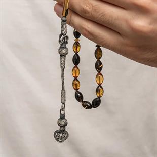 Hk Sıkma Kehribar Tesbih Gümüş Kazaz Püsküllü |Gümüş Takı Hediyelik Ürünler