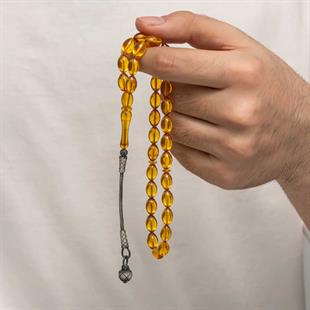 Hk Sıkma Kehribar Tesbih Gümüş Kazaz Püsküllü |Gümüş Takı Hediyelik Ürünler