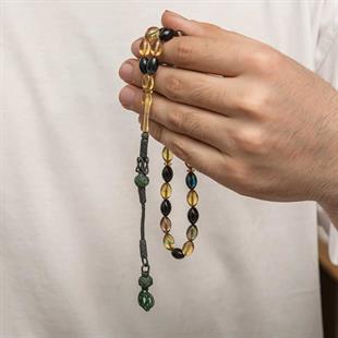 Hk Sıkma Kehribar Tesbih Gümüş Kazaz Püsküllü |Gümüş Takı Hediyelik Ürünler