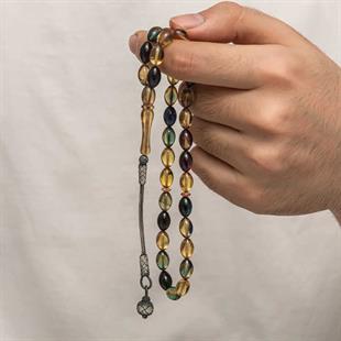 Hk Sıkma Kehribar Tesbih Gümüş Kazaz Püsküllü |Gümüş Takı Hediyelik Ürünler