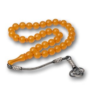 Gümüş Kazaz Püsküllü Sıkma Kehribar Tesbih