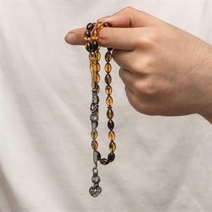 Hk Sıkma Kehribar Tesbih Gümüş Kazaz Püsküllü |Gümüş Takı Hediyelik Ürünler