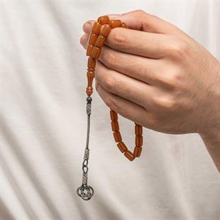 Hk Sıkma Kehribar Tesbih Gümüş Kazaz Püsküllü |Gümüş Takı Hediyelik Ürünler