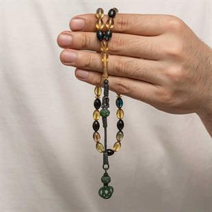 Hk Sıkma Kehribar Tesbih Gümüş Kazaz Püsküllü |Gümüş Takı Hediyelik Ürünler