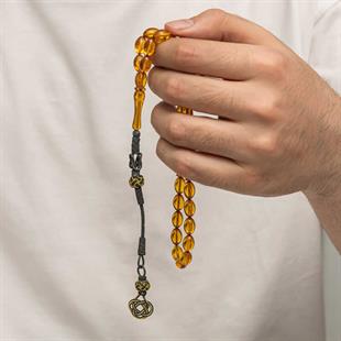 Hk Sıkma Kehribar Tesbih Gümüş Kazaz Püsküllü |Gümüş Takı Hediyelik Ürünler