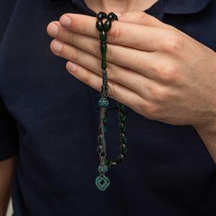 Hk Sıkma Kehribar Yeşil Tesbih Gümüş Kazaz Püsküllü  |Gümüş Takı Hediyelik Ürünler