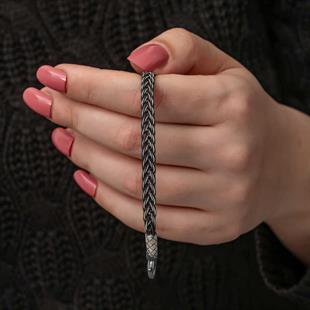 Hk Gümüş Kadın Bileklik Kazaziye Örgü|Gümüş Takı Hediyelik Ürünler