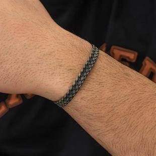 Hk Gümüş Erkek Bileklik Kazaziye Örgü|Gümüş Takı Hediyelik Ürünler