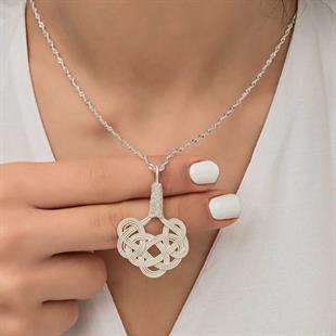 Hk Gümüş Kadın Kolye Kazaziye Örgü |Gümüş Takı Hediyelik Ürünler