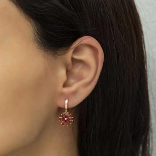 Hk Gümüş Kadın Küpe Kırmızı Çiçek |Gümüş Takı Hediyelik Ürünler