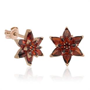 Hk Gümüş Kadın Küpe Kırmızı Lotus Çiçeği Çivili |Gümüş Takı Hediyelik Ürünler