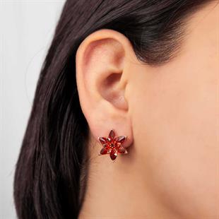 Hk Gümüş Kadın Küpe Kırmızı Lotus Çiçeği Çivili |Gümüş Takı Hediyelik Ürünler